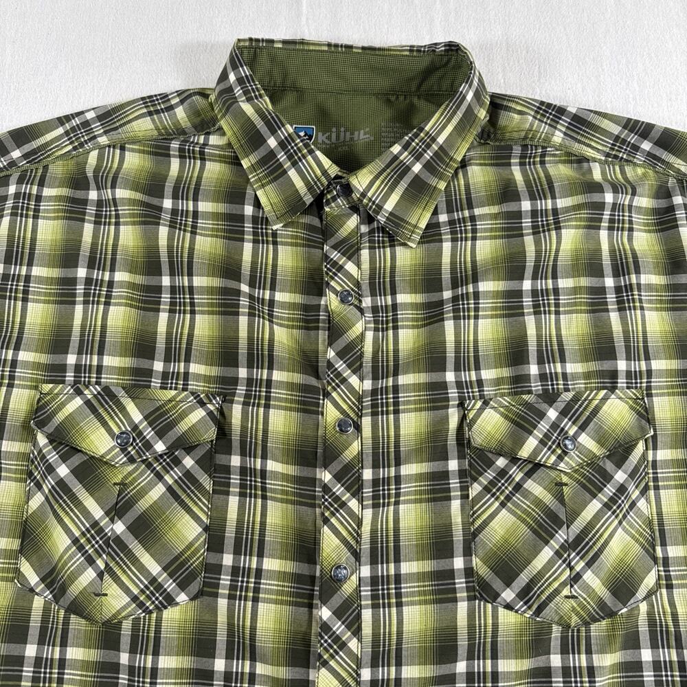 KUHL Shirt Mens 2XL Plaid Green Short Sleeve Eluxur Outdoor Pearl Snap Western